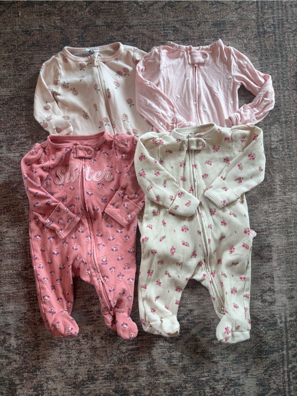 Baby Girls Pink Floral Footed Pajamas - 4 Pack